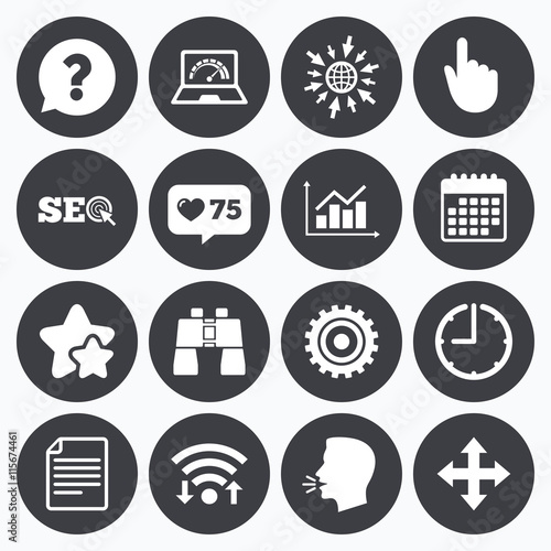 Internet, seo icons. Analysis chart sign.