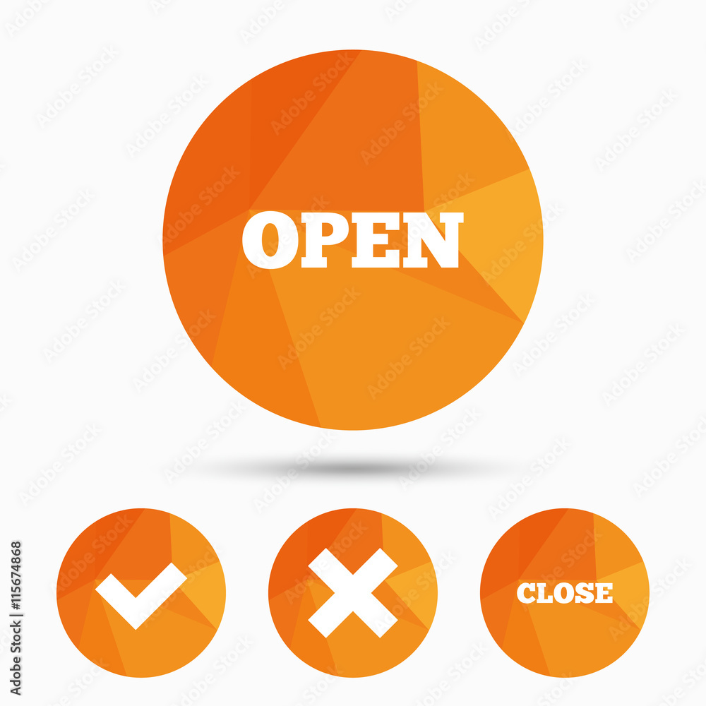 Open and Close icons. Check or Tick. Delete sign Open and Close icons. Check or Tick. Delete sign