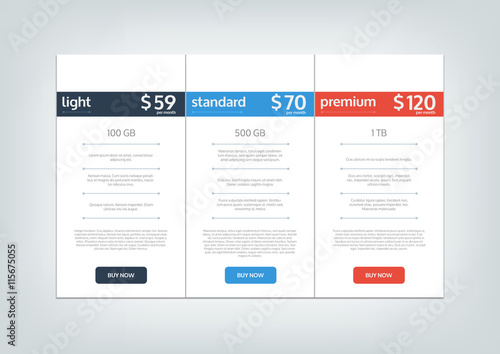 Web Pricing Table Design For Business. Vector Illustration