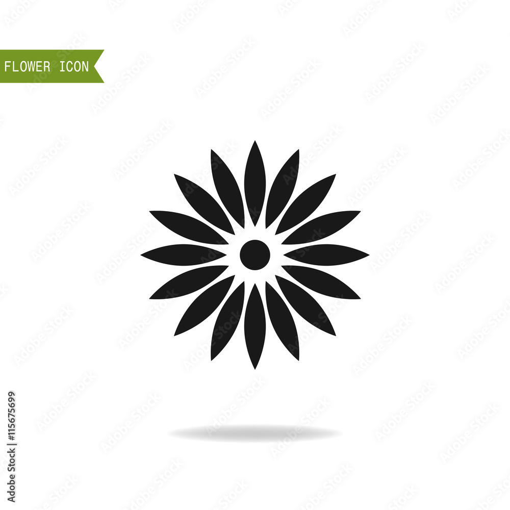 Floral flat icon, symbol. Silhouette flower isolated on white background.
