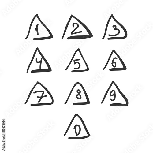 Scribble Triangle Font Hand Drawn Numbers Black Isolated