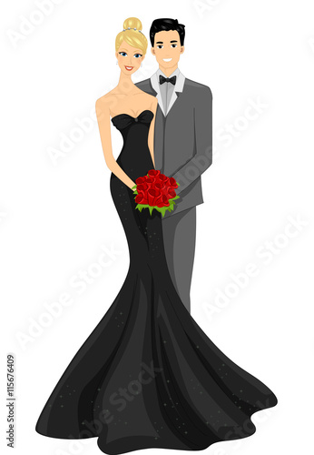 Couple Bride Groom Black Wedding Gown