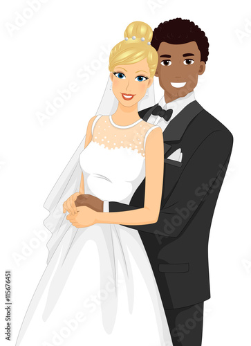 Couple Bride Groom Interracial Wedding
