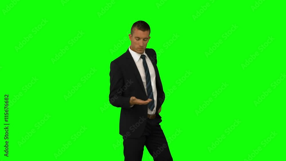 Businessman presenting with hand Businessman presenting with hand