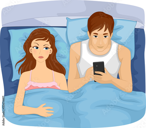 Couple Bed Boy Phone