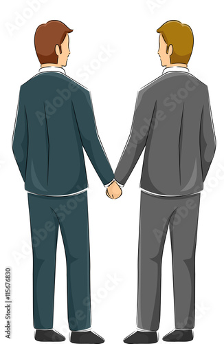 Couple Gay Back View Hold Hands