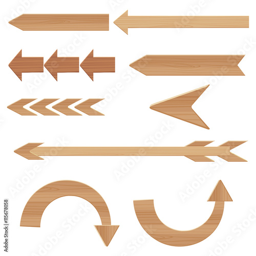 wooden arrows set vector illustration isolated on white background