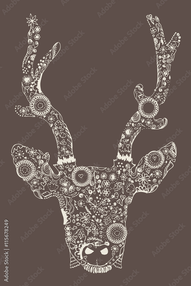 Abstract deer head on brown background 