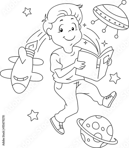 Kid Book Space Coloring Page
