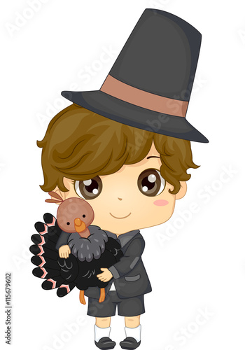Kid Boy Pilgrim Turkey Than...