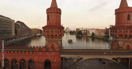 Oberbaum Bridge in Berlin at evening aerial view june 2016
