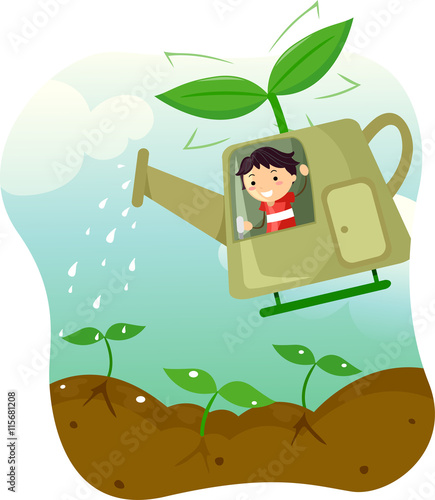 Stickman Kid Boy Watering C...