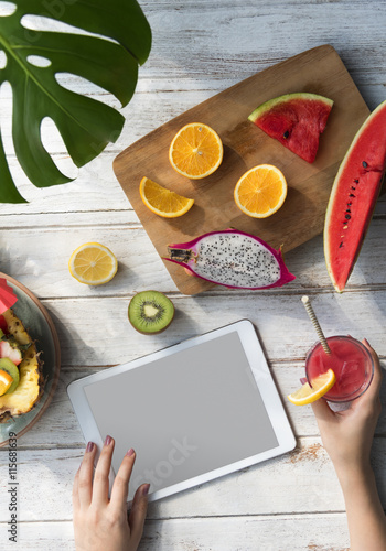 Mockup Copyspace Summer Fruits Digital Tablet Concept photo