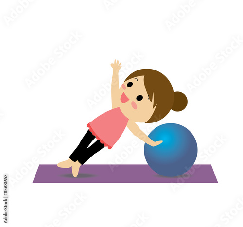 Vector of girl playing yoga with Exercise Ball