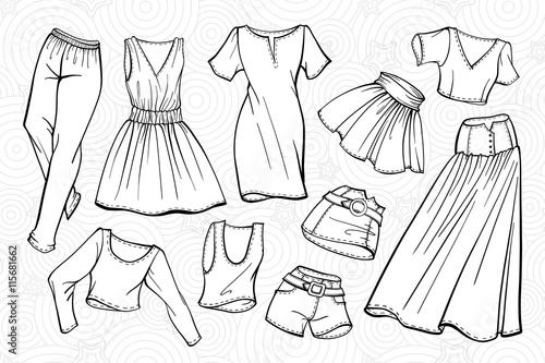 Vector stylish fashion set of woman's clothes
