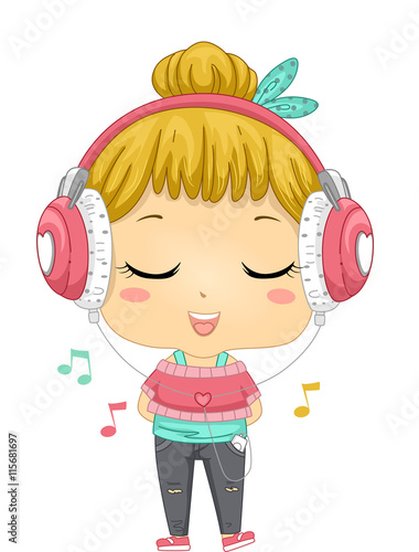 Kid Girl Listen Music Headphone