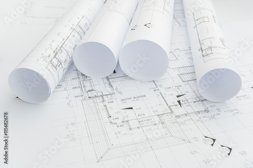 architectural drawing paper rolls of a dwelling for construction