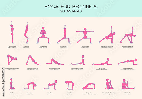 Yoga for beginners poses stick figure set