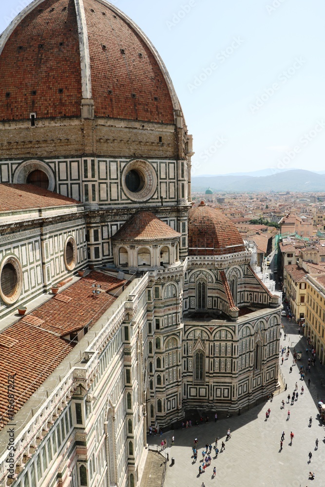 View to Cathedral Santa Maria from Giottos Campanile in Florence, Tuscany Italy 