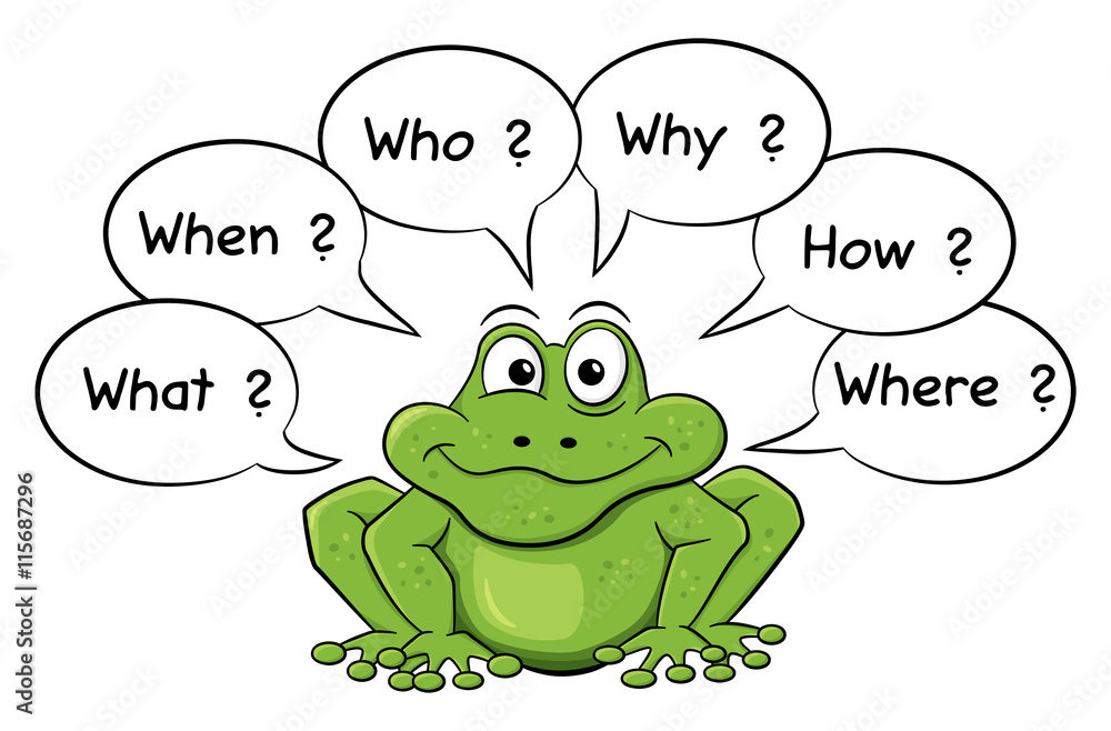 Fototapeta premium green cartoon frog who asks questions