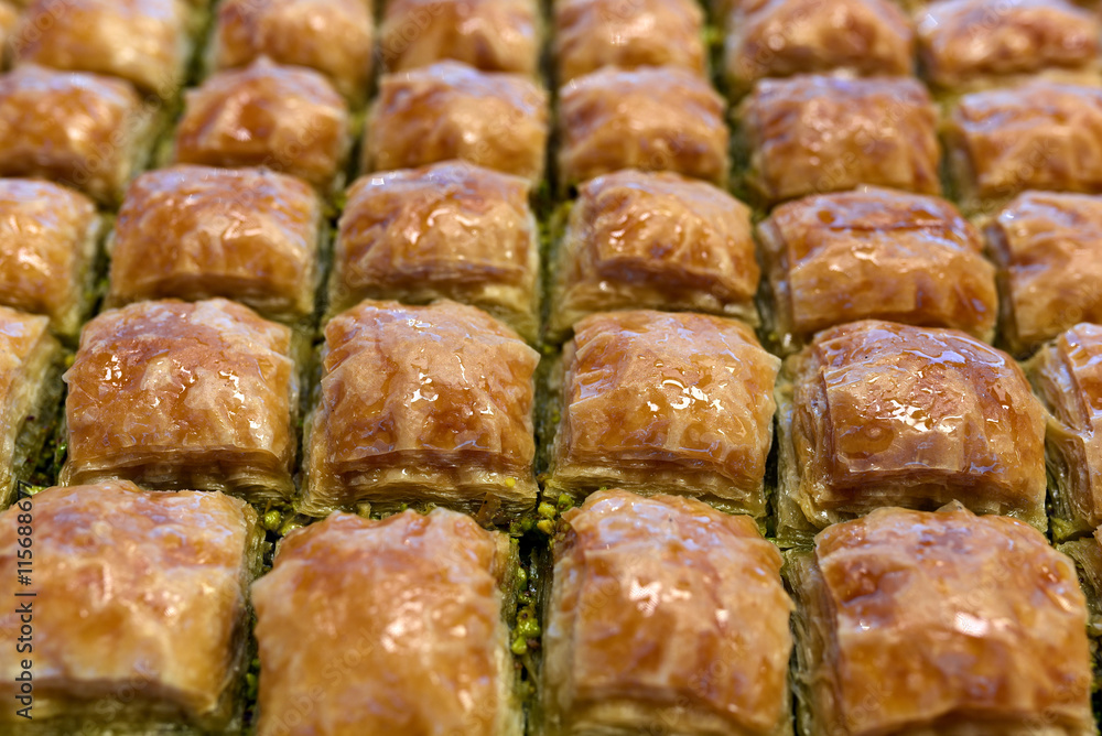 Baklava is a rich, sweet pastry made of layers of filo filled with chopped nuts and sweetened and held together with syrup or honey Baklava is a rich, sweet pastry made of layers of filo filled with chopped nuts and sweetened and held together with syrup or honey