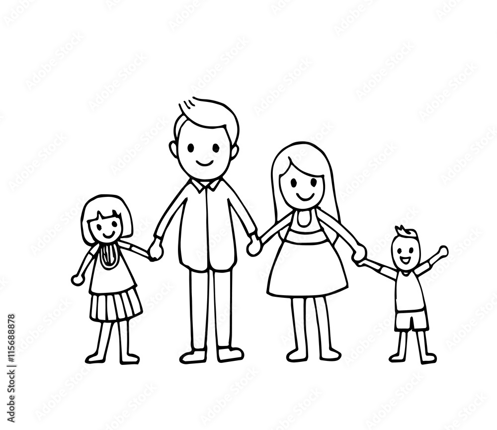Vector of hand draw happy family holding hands and smiling together Vector of hand draw happy family holding hands and smiling together