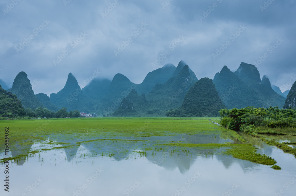Fototapeta premium Beautiful karst rural scenery in spring