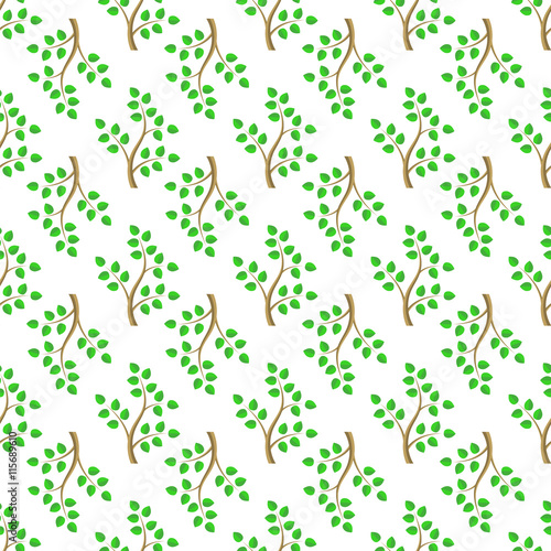 Green Cartoon Tree Leaves Seamless Background. Summer Plant Pattern
