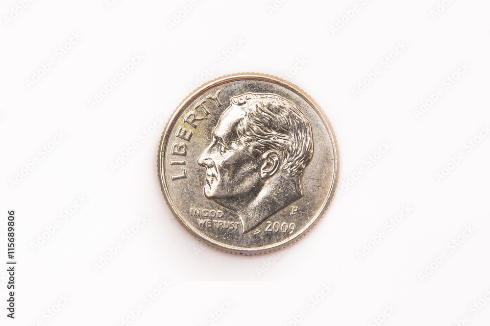 one dime front side on white background one dime front side on white background