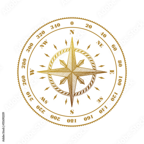 Hand drawn compass wind rose symbol