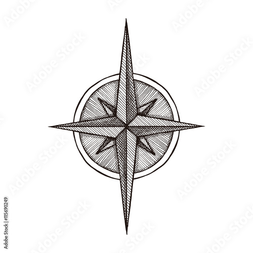 Hand drawn compass wind rose symbol