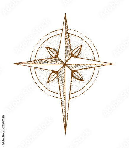 Hand drawn compass wind rose symbol