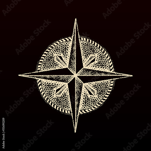 Hand drawn compass wind rose symbol