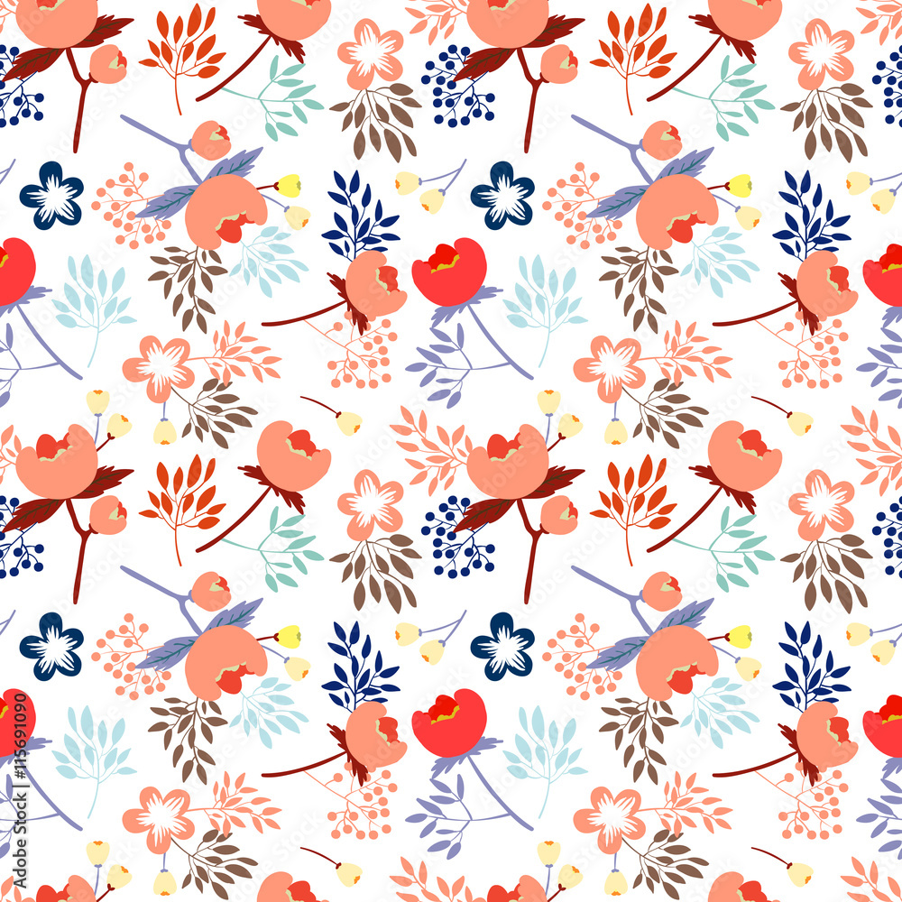 Obraz premium vector seamless pattern with beautiful flower peones and leafs