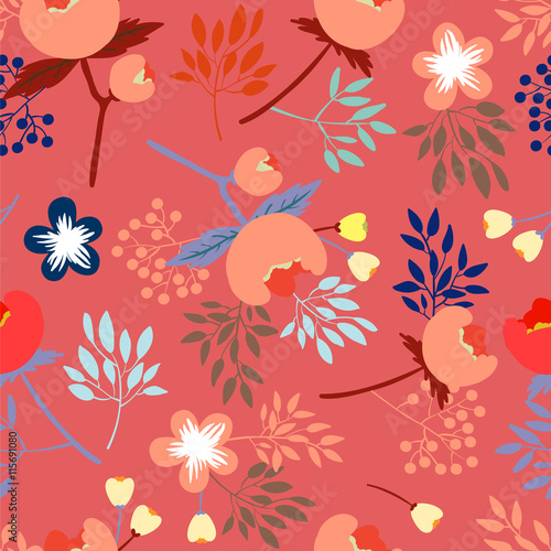 vector seamless pattern with beautiful flower peones and leafs