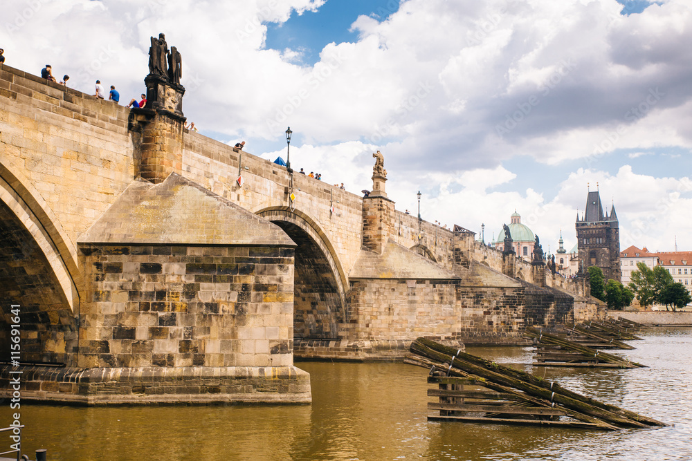 Prague, Czech Republic - 04 July 2016. The summer photo of Charles bridge of Praha, Chezh Republic capital like a point of travel destination.