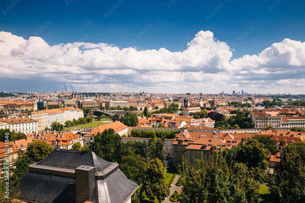 Prague, Czech Republic - 04 July 2016. The summer photo from above of Praha, Chezh Republic capital like a point of travel destination.
