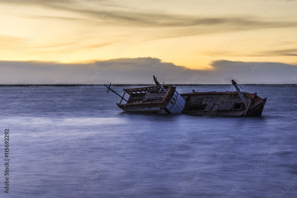 Shipwreck of fish boat in thailand.