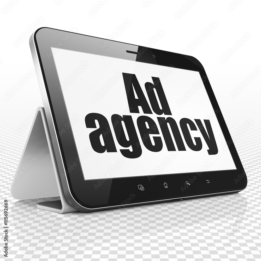 Marketing concept: Tablet Computer with Ad Agency on display Marketing concept: Tablet Computer with Ad Agency on display