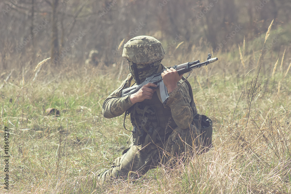 Military soldiers at tactical exercises Military soldiers at tactical exercises