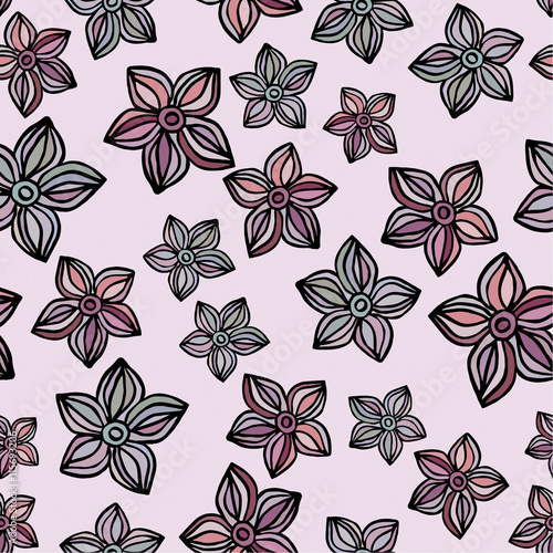 Seamless pattern with flowers on purple background