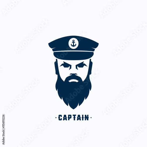 Captain Face Silhouette Vector Logo Template. Seafarer Symbol. Skipper in a Hat Emblem. Bearded Seaman Head Sign.