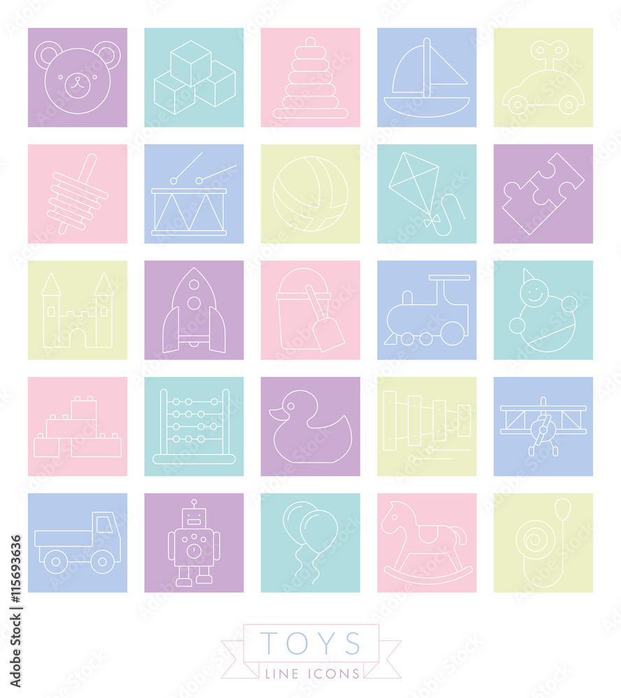 Toys Thin Line Square Pastel Icon Collection