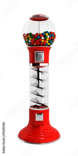 red vintage gumball dispenser machine made of glass and reflecti photo