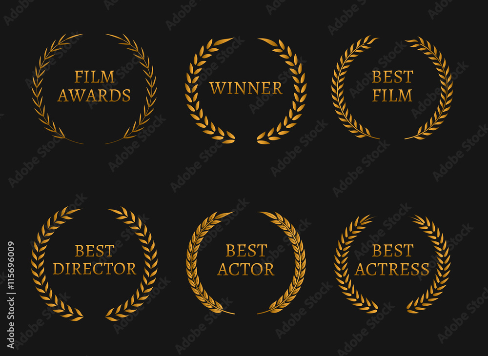 Film academy awards winners and best nominee gold wreaths on black background. Film academy awards winners and best nominee gold wreaths on black background.