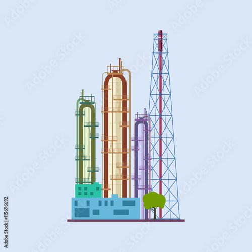 Chemical Plant Isolated , Refinery Processing of Natural Resources, Industrial Pipes , Vector Illustration