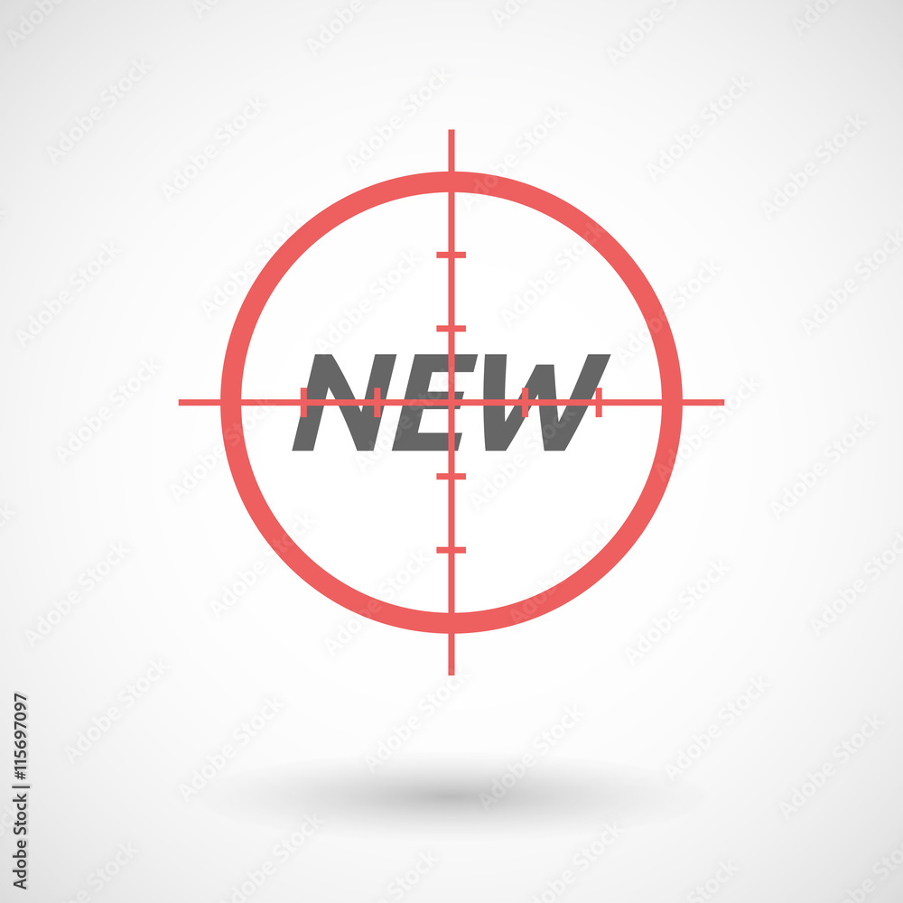 Isolated red crosshair icon with the text NEW Isolated red crosshair icon with the text NEW