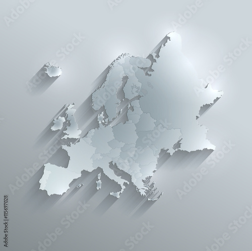 Europe political map flag glass card paper 3D vector individual states separate