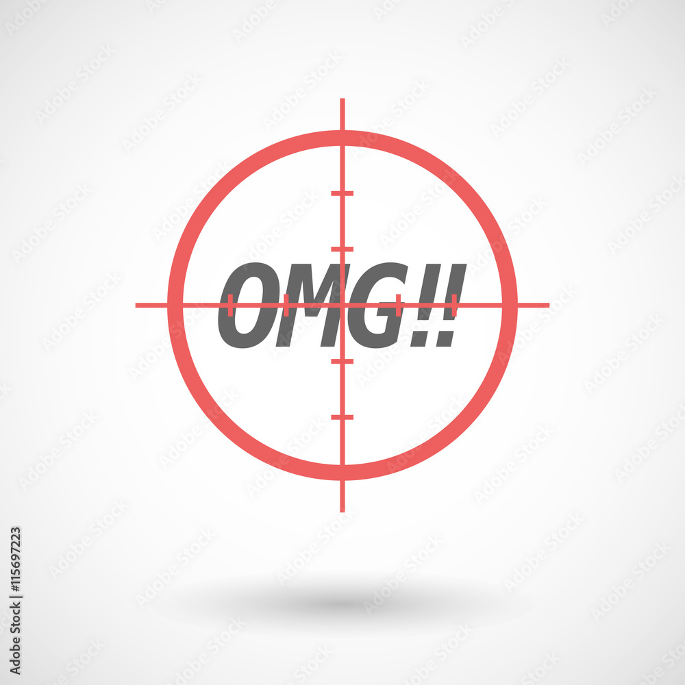 Isolated red crosshair icon with the text OMG!! Isolated red crosshair icon with the text OMG!!