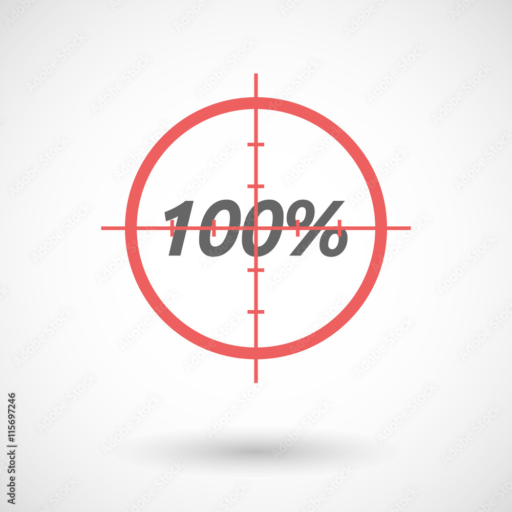 Isolated red crosshair icon with the text 100% Isolated red crosshair icon with the text 100%